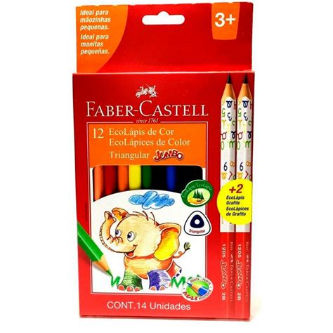 Lapis De Cor Jumbo Triangular - Lapis de Cor 12 Cores Triangular Jumbo + 2 Lápis Grafite Jumbo (Faber ...