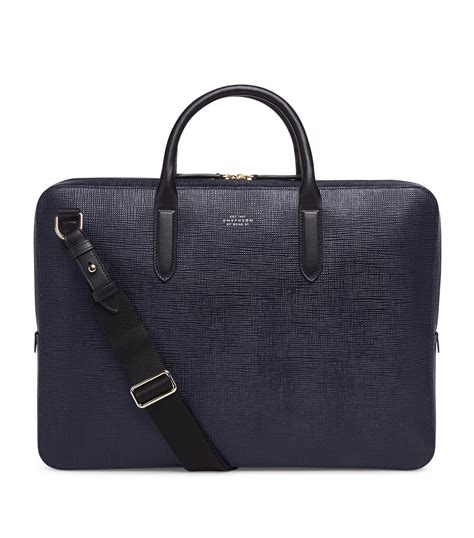 Mens Smythson Blue Leather Panama Briefcase Harrods UK