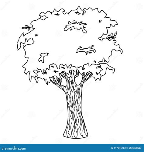 Vector Drawing of a Tree with a Crown and a Trunk. Stock Illustration - Illustration of nature ...