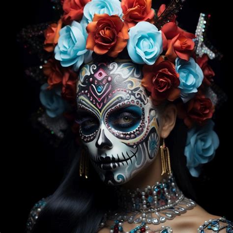 Premium AI Image | Day of the dead make up girl face portrait Dia de ...