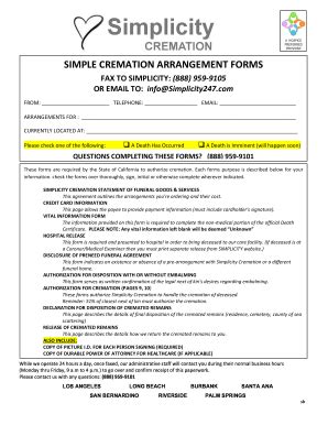 Fillable Online SIMPLE CREMATION ARRANGEMENT FORMS Fax Email Print