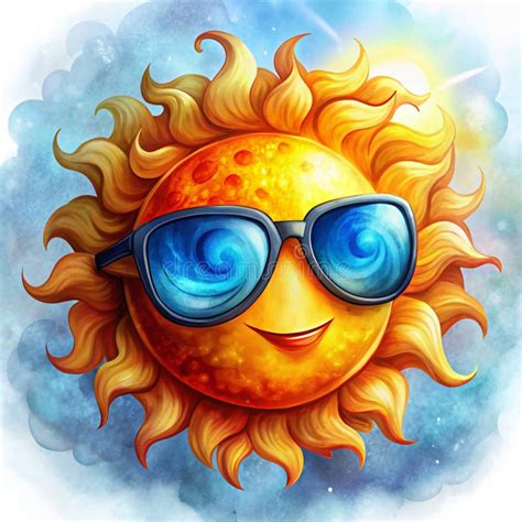 Cartoon Sun Wearing Sunglasses Stock Illustration - Illustration of ...