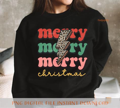 Merry Christmas Leopard Print Bolt Png Retro Christmas Etsy