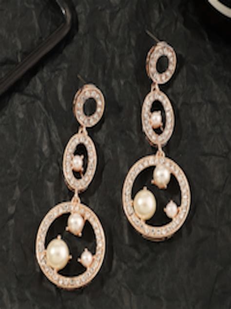 Buy Urbanic Gold Toned Off White Stone Studded Beaded Circular Drop