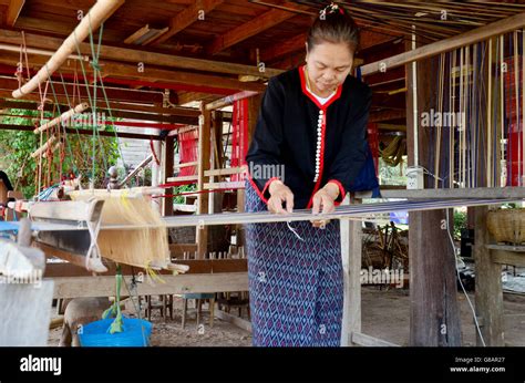 Phu Thai People Using Loom Or Weaving Machine For Weaving Show