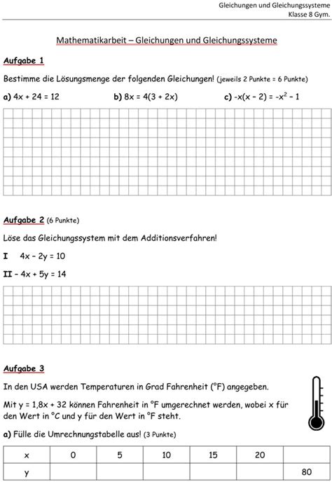 Klassenarbeit Zu Linare Gleichungssysteme