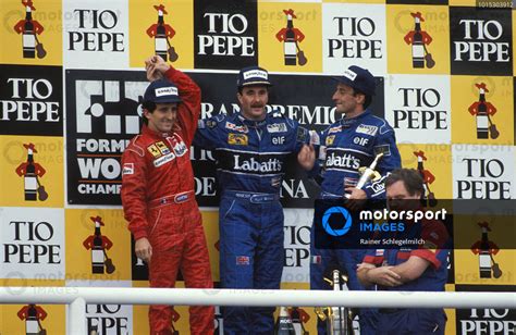 Nigel Mansell 1st Position Celebrates On The Podium With Alain Prost