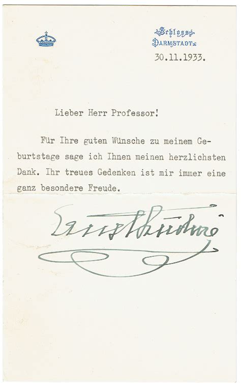 Ms Brief mit eigenh Unterschrift von Ernst Ludwig Großherzog von