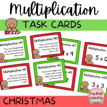 Christmas Gingerbread Multiplication Task Cards Bundle Math Printable