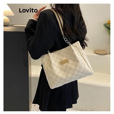 Lovito Casual Argyle Colorblock Chain Bag For Women Lfa Khaki