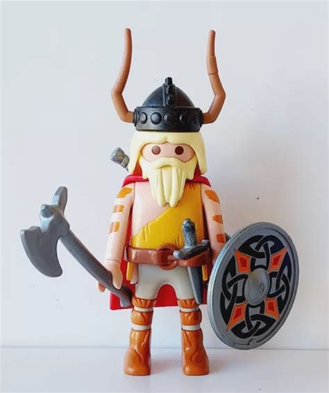 PLAYMOBIL GUERRIER VIKING GAULOIS BARBARE CELTE Hache Bouclier Barbe