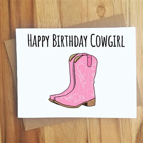 Happy Birthday Cowgirl Boots Greeting Card Handmade Birthday Etsy