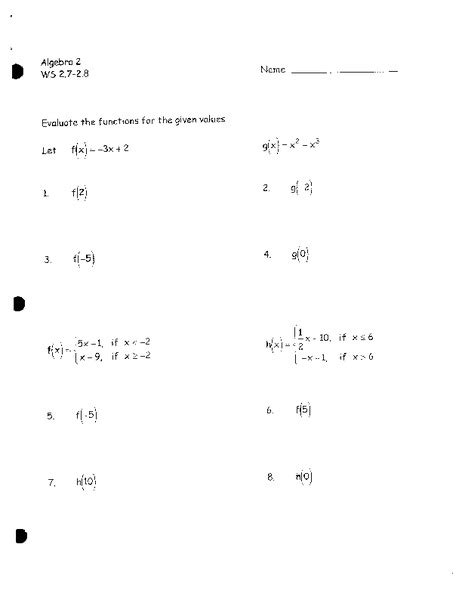 Evaluating A Function Worksheet