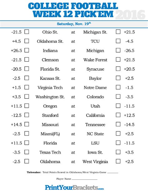 Nfl Pick Em Week 13 Printable