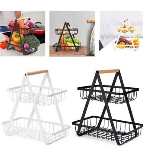 Nordic 2 Tier Metal Fruit Basket Portable Kitchen Storage Basket Quickee