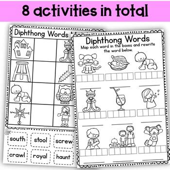 Diphthong Worksheets Au Aw Oi Oy Oo Ew Ou Ow Mixed Diphthong Vowel