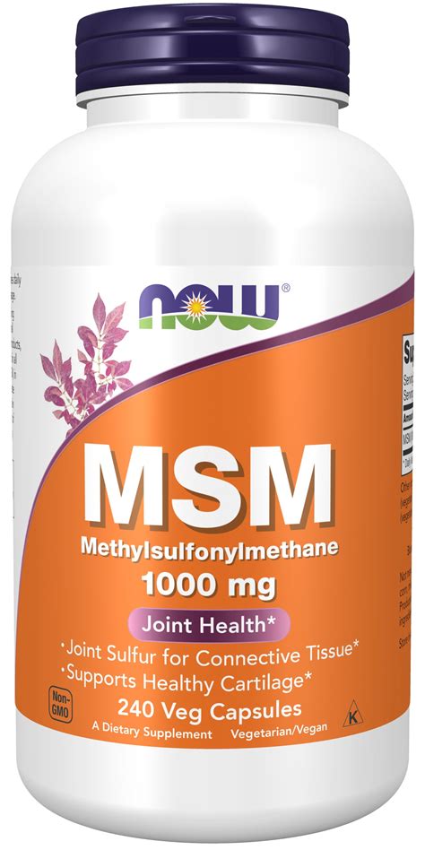 Now Supplements Msm Methylsulfonylmethane 1 000 Mg Joint Health 240 Veg Capsules