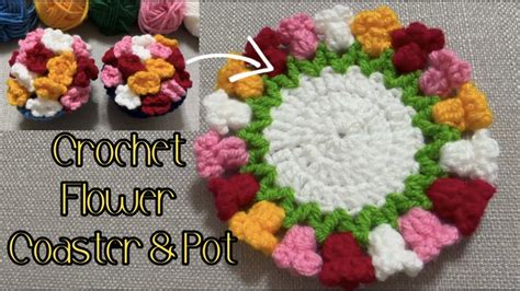 Crochet Flower Coaster Pot Super Easy Crochet Crochettutorial