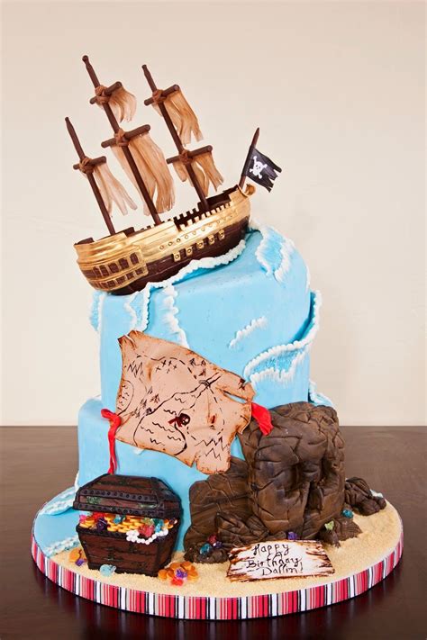 Delectable Cakes Stormy Ocean Pirate Ship Birthday Cake Pirate Cake Birthday Cake Cute