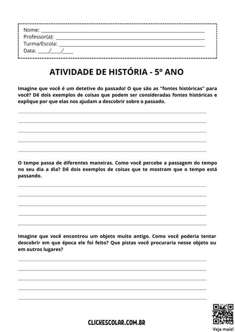 Atividades Sobre O Tempo E A História 5o Ano - Atividades de História para 5º Ano – Click Escolar
