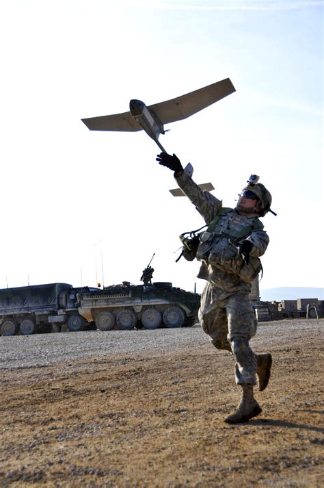 U S Army Spc Joshua Phan Launches An Unmanned Aerial System Into