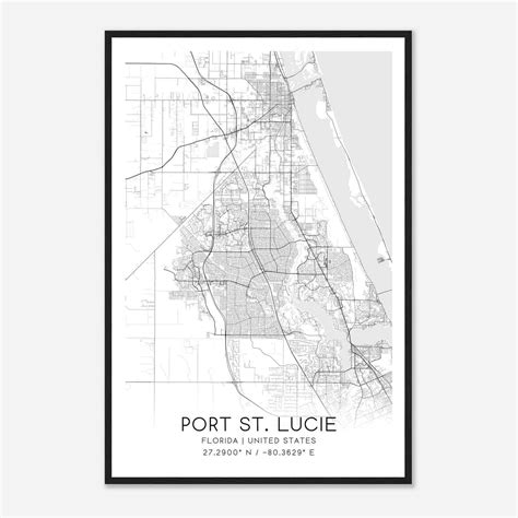 Port St. Lucie Florida Map Poster, Modern Home Decor Wall Art Print