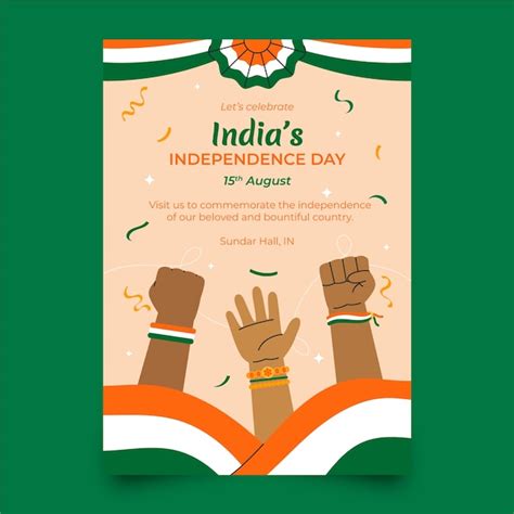 Free Vector Flat Vertical Poster Template For India Independence Day