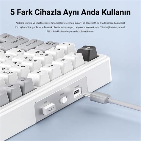 Aula F Modlu Rgb Hot Swap Mekanik Linear Graywood V Switch Kablosuz Makrolu Klavye Gri