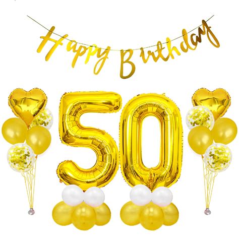 Gold Number 50th Birthday Decoration Set Happy Birthday Banner Balloons