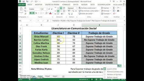 Funci N Si De Excel Para Control De Calificaciones Anidada Para Varias