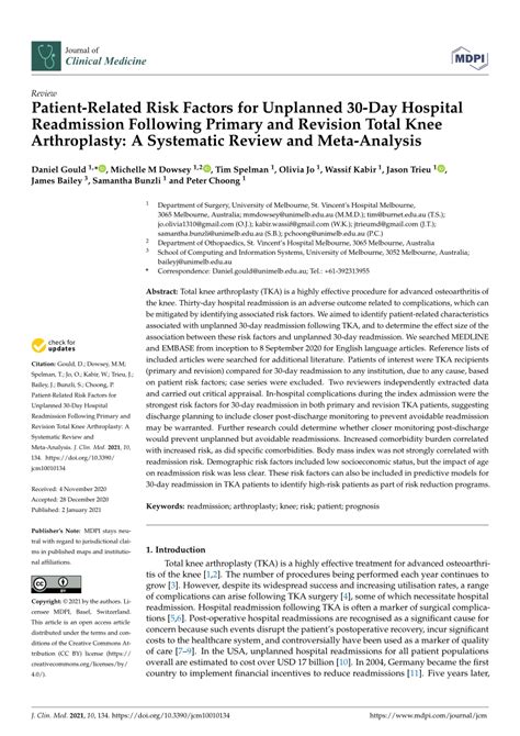 Pdf Patient Related Risk Factors For Unplanned 30 Day Hospital