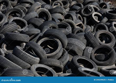 Landfill With Old Tires And Tyres For Recycling Reuse Of The Waste