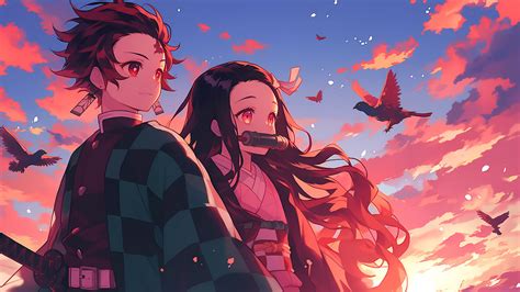 Demon Slayer Tanjiro And Nezuko With Birds Desktop Wallpaper 4k