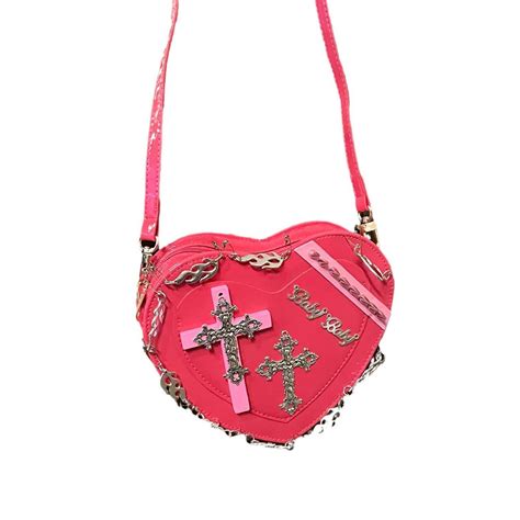 Gothic Punk Heart Shaped Crossbody Bag With Cross Details