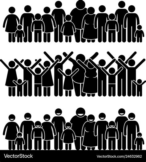 Group of people standing community stick figure Vector Image