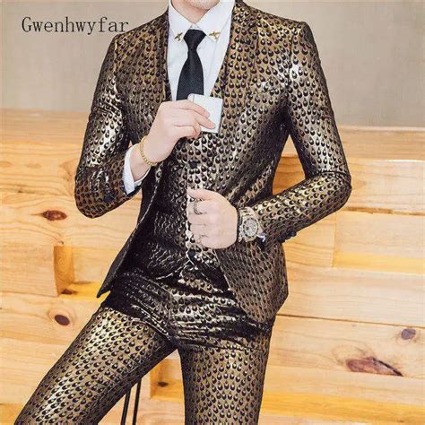 Gwenhwyfar 2018 Suits Mens Stage Wear Men Shiny 3 Piece Suit Set Prom