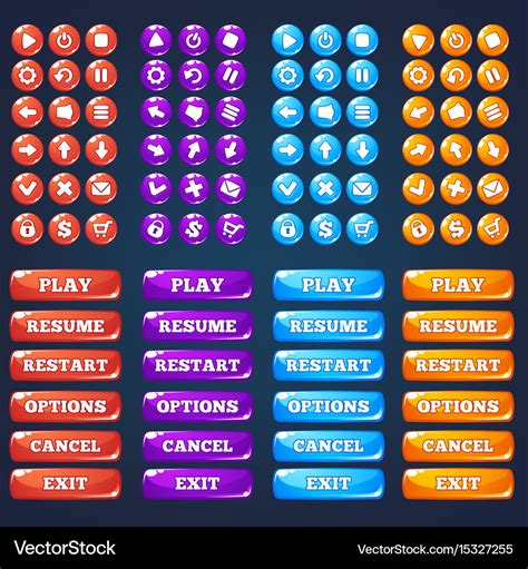 Mobile Game Ui Collection Of Icong And Buttons Vector Image