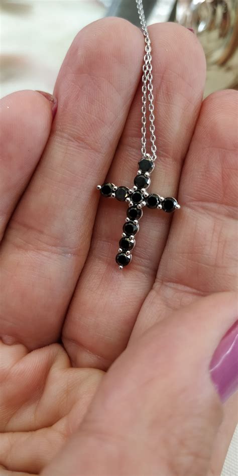 Tiny Black Diamond Cross Necklace Real Natural 119 Ct Black Diamond