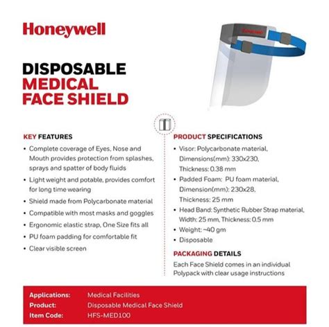 Honeywell Disposable Face Shield Gender: Unisex at Best Price in New ...