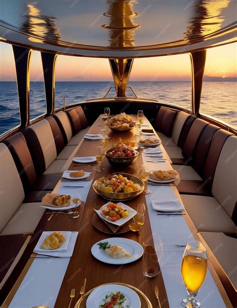 Premium Ai Image Luxury Multicourse Dinner On A Yacht With All The