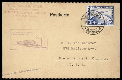 Germany 1931 Graf Zeppelin Si129F Bordpost FW Meister SAF Cover 97052