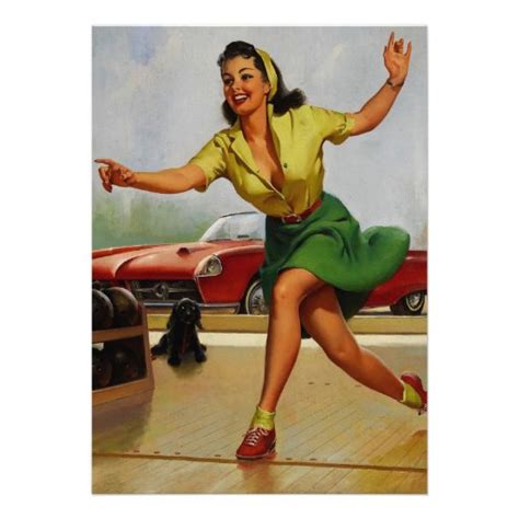 Vintage Retro Gil Elvgren Bowling Pinup Girl 5x7 Paper Invitation Card