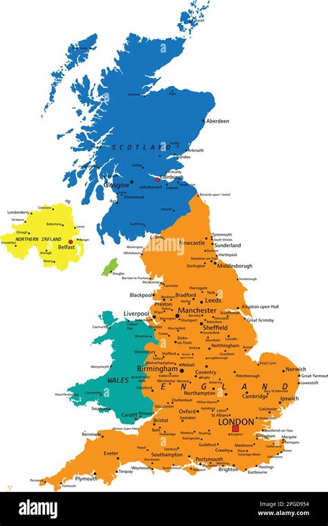 Colorful United Kingdom Political Map With Clearly Labeled Separated