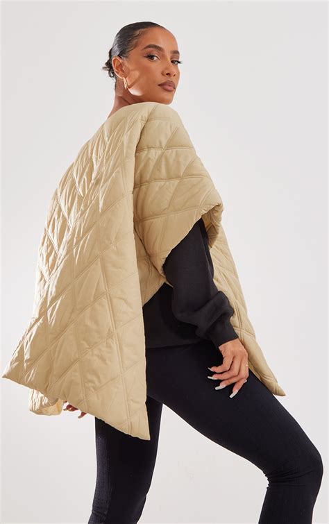 Pale Olive Diamond Quilted Oversized Poncho Prettylittlething Usa