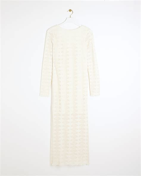 Cream Crochet Bodycon Maxi Dress River Island