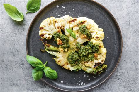 Grilled Cauliflower Steaks With Walnut Pesto Danettemay