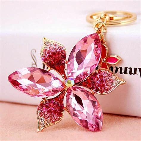 Neu Kristall Strass Blume Mode Schl Ssel Ketten Lovers Ring Halter Bag