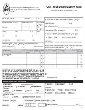 Fillable Online Chicopeema Enrollment Add Termination Form PDF