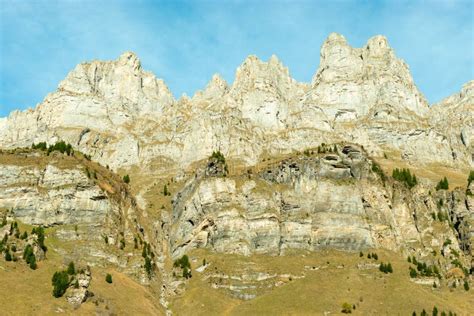 Dramatic Swiss Mountain Panorama At The Klausenpass Region In