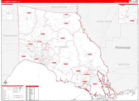 St Tammany County La Zip Code Wall Map Basic Style By Marketmaps 8ca